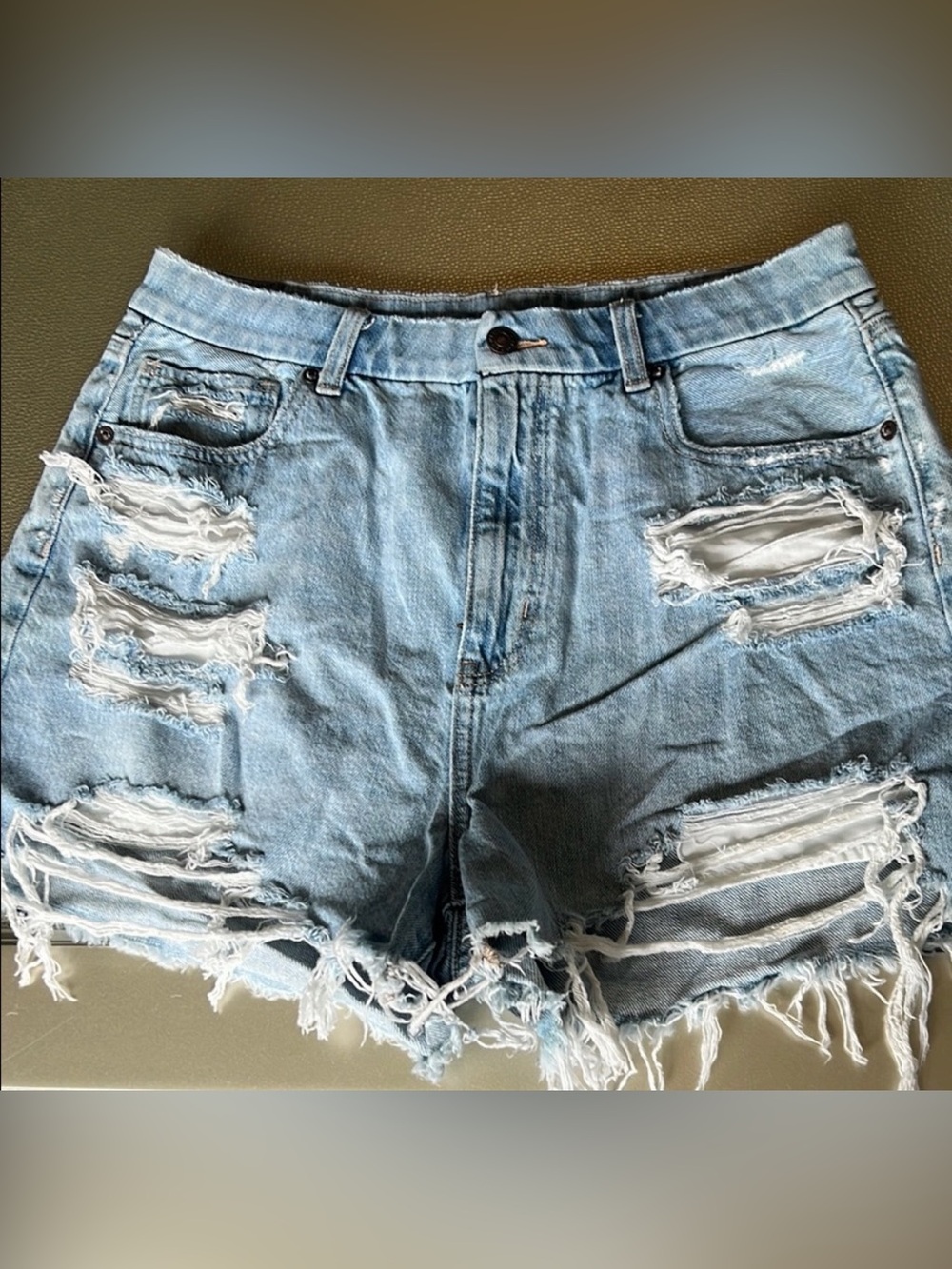 American Eagle Outfitters Light Blue Distressed Jean Shorts